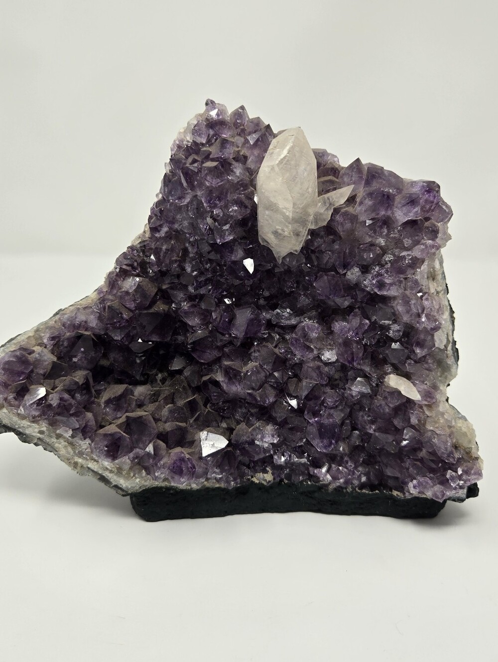 5lb Brazilian Amethyst Cluster with Stand-up White Calcite Crystal Specimen